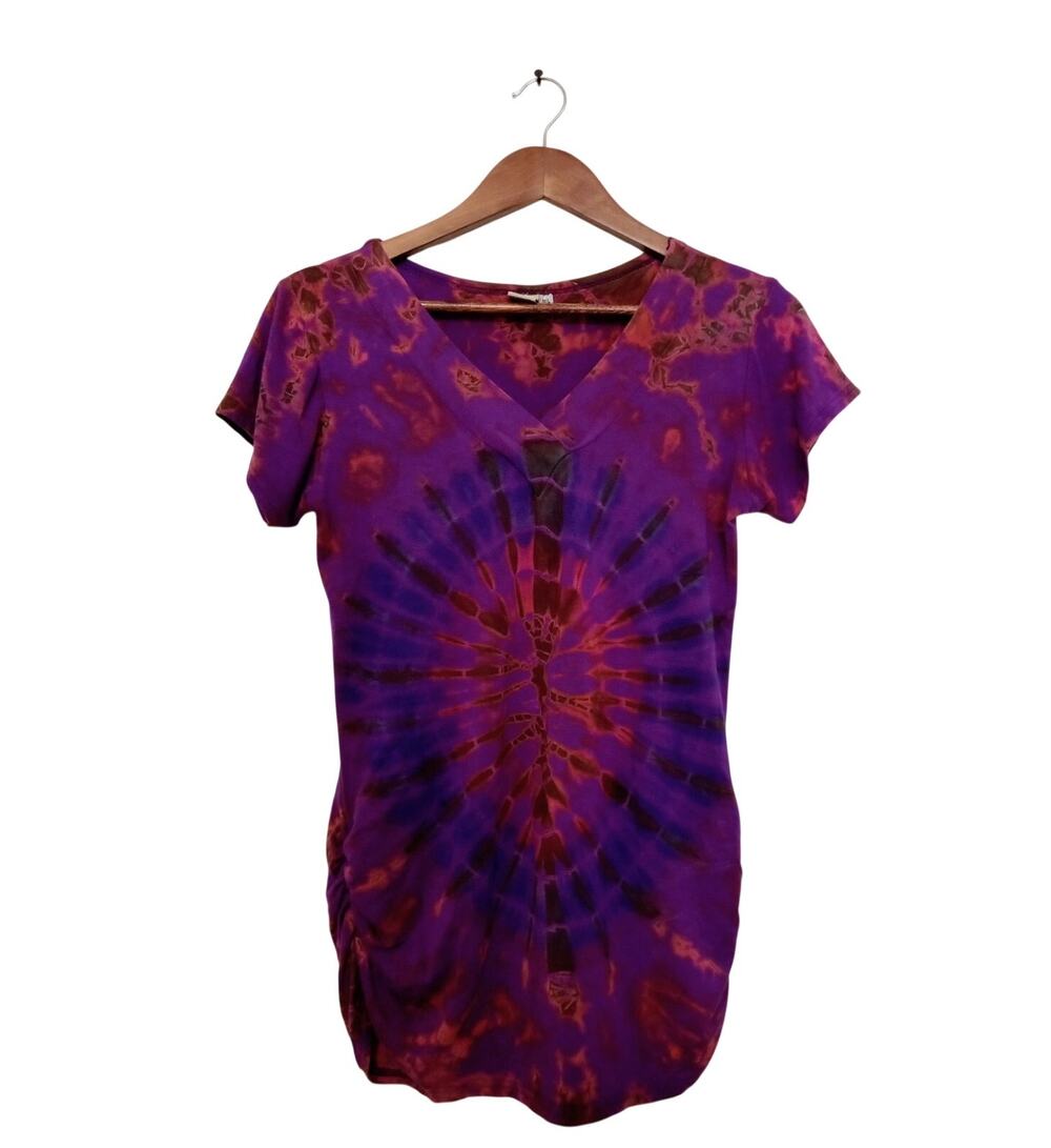 Vintage Kathmandu Imports Ruched Tie Dye Boho Festival Tunic Top Medium/Large